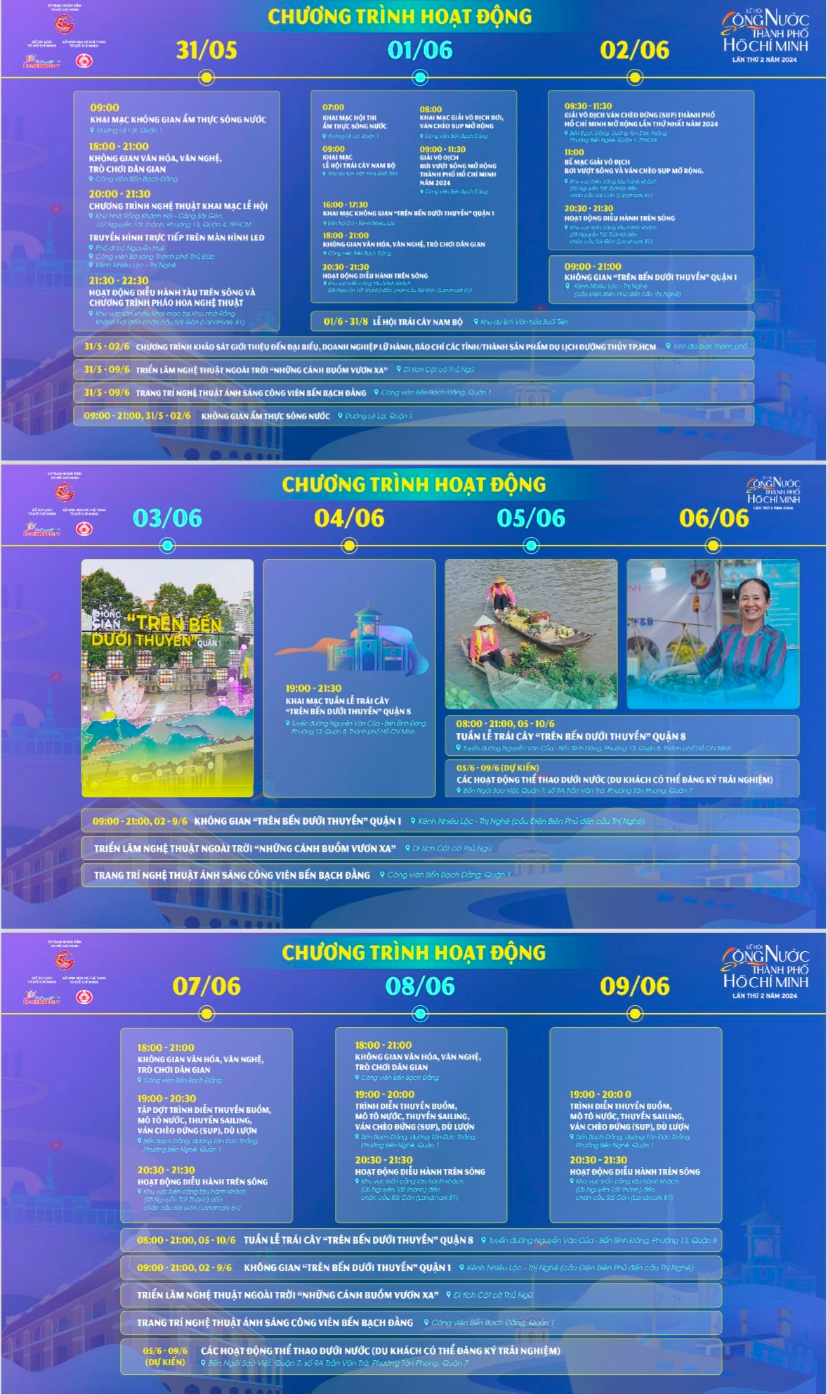 Lịch hoạt động của Lễ hội Sông nước TP.HCM lần thứ hai năm 2024.